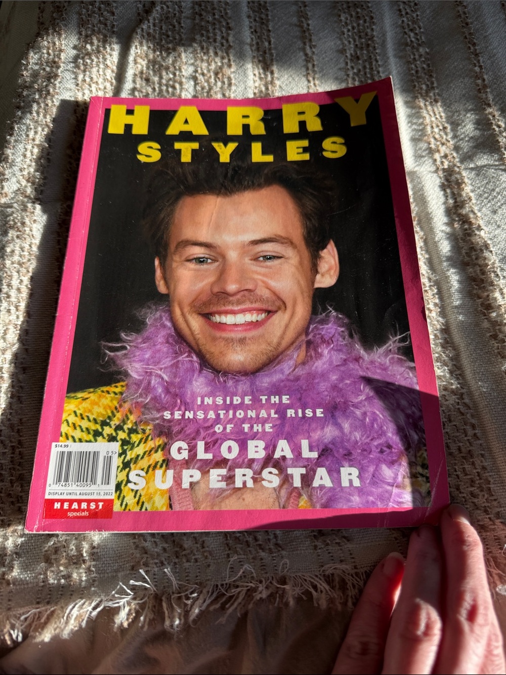 Harry Styles Magazine with Pink Border and Yellow Title